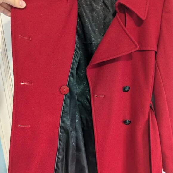 Via Spiga Red Wool Blend Belted Collared Peacoat Size 2 EUC - Picture 6 of 10